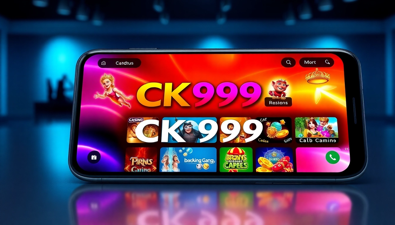CK999 app interface for mobile gaming showcasing slots and live casino on a smartphone screen, ideal for online bettors and gamers.