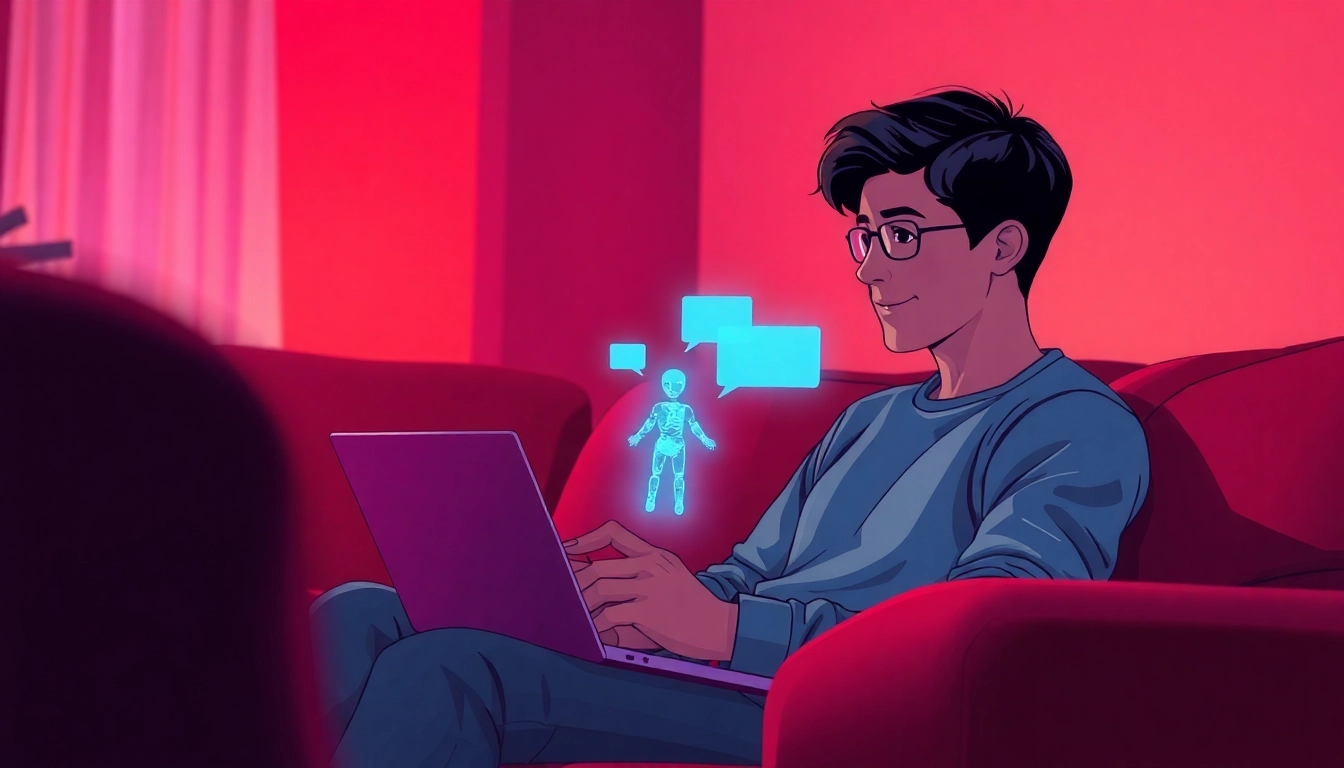 A cozy scene of a user interacting with an AI chatbot.