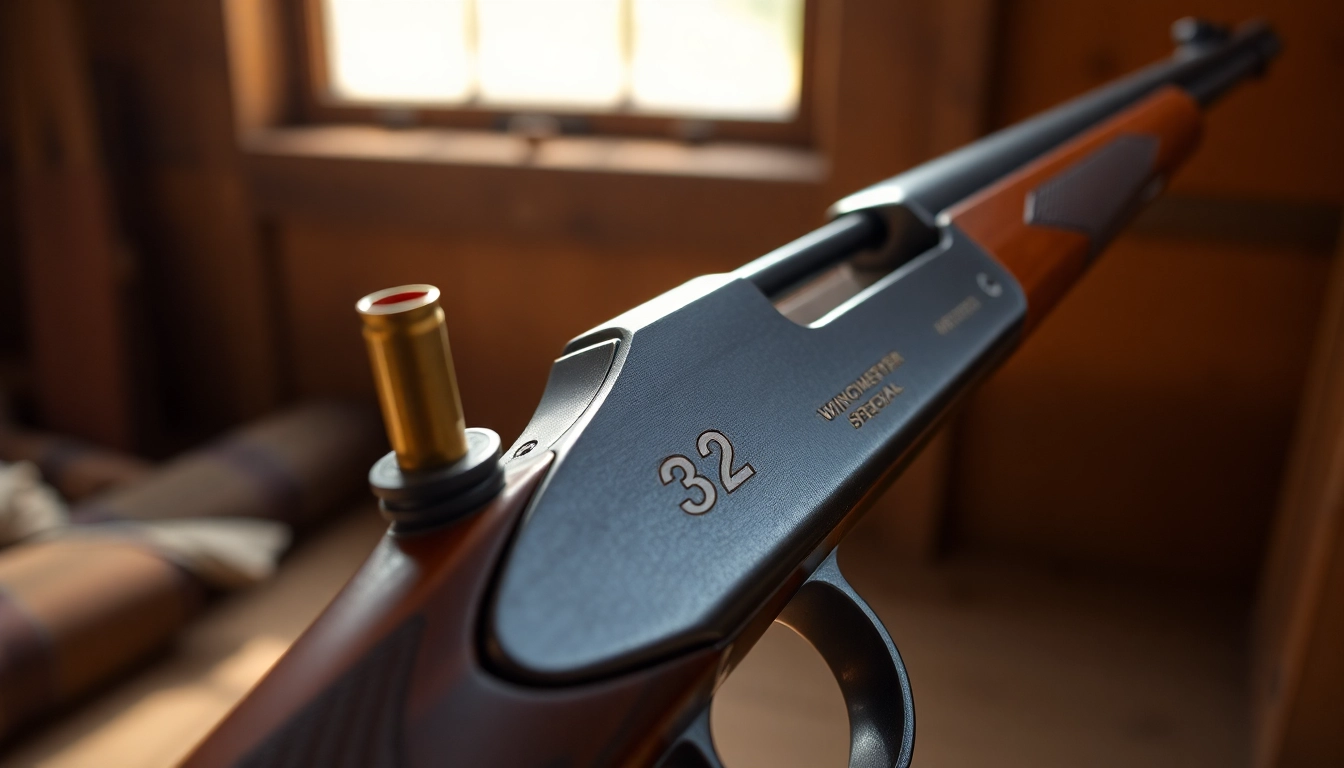 A detailed shot of a 32WIN Winchester rifle with a .32 Winchester Special cartridge ready for testing, highlighting historical firearm accuracy.