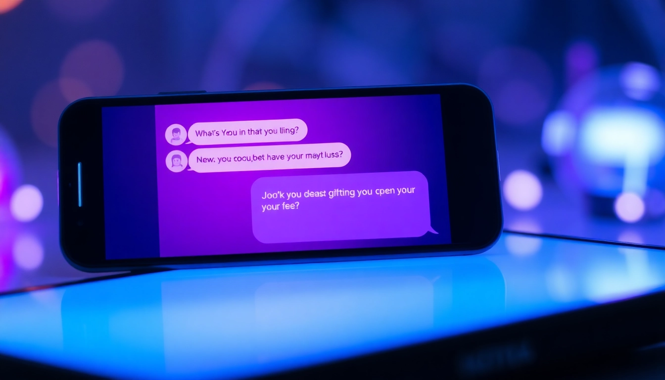 Close-up of a smartphone displaying a friendly AI chat conversation with vibrant colors and a futuristic background.