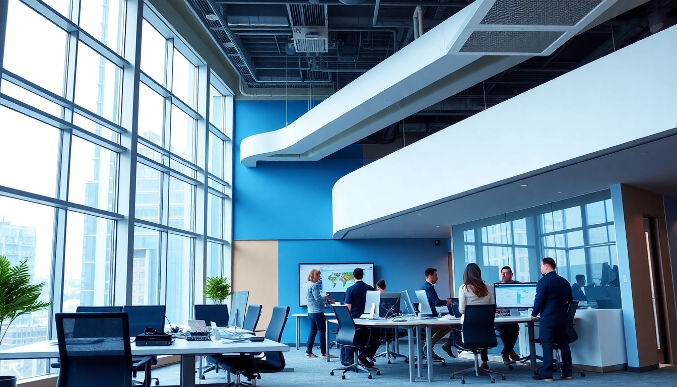 Visit https://kjc1.top/ for innovative digital solutions with a professional, sleek office scene emphasizing technology and teamwork for enhanced business growth.