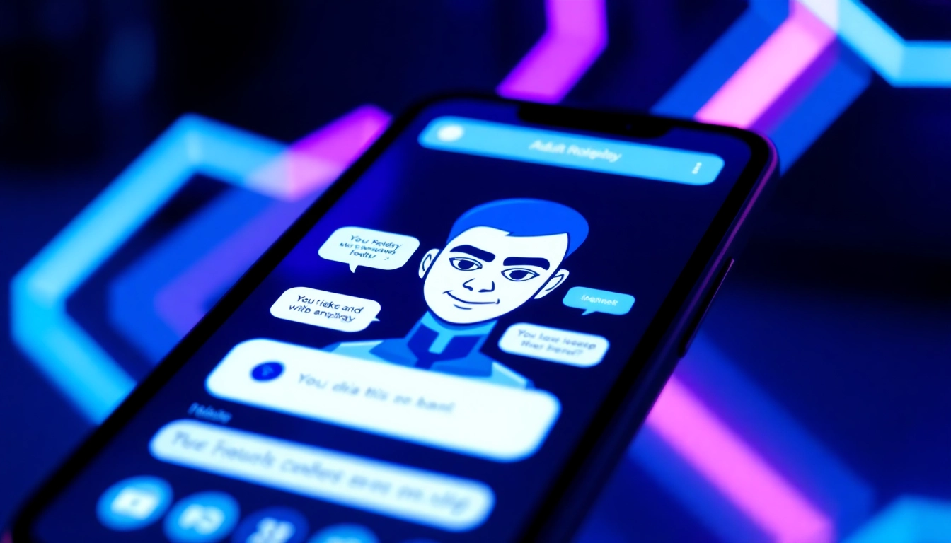 Futuristic AI chatbot interface on a smartphone with digital avatar and glowing accents