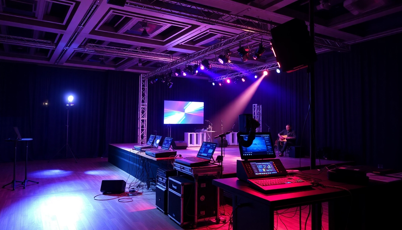 Professionelle Veranstaltungstechnik Verleih Köln mit modernem Equipment bei einem Event - hochwertige Tontechnik und Lichttechnik in Aktion