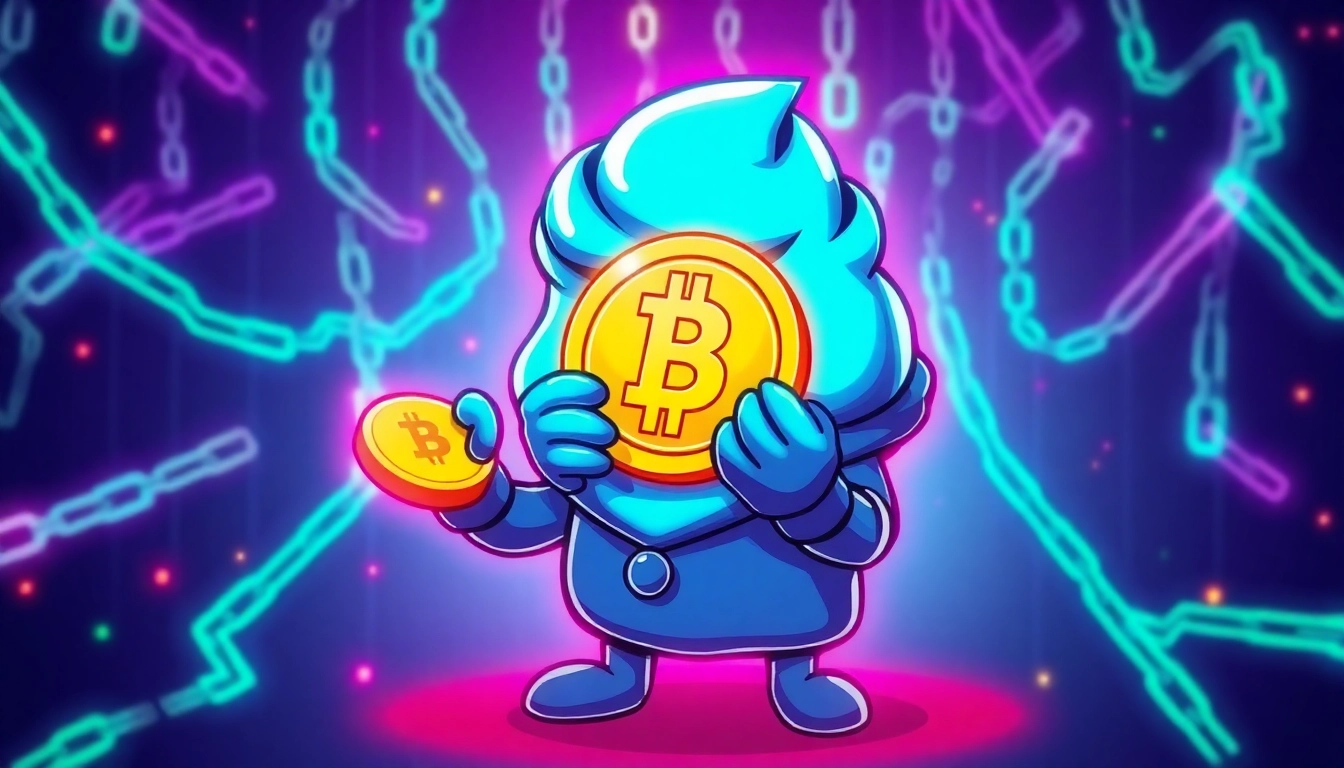 Buy Pepe Meme Coin hustle scene with Pepe character celebrating crypto success in a colorful