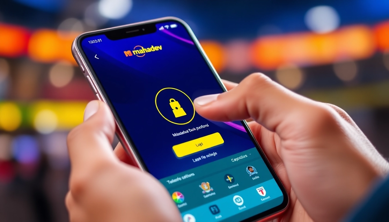 User performing Mahadev book login on mobile device with secure interface and betting options