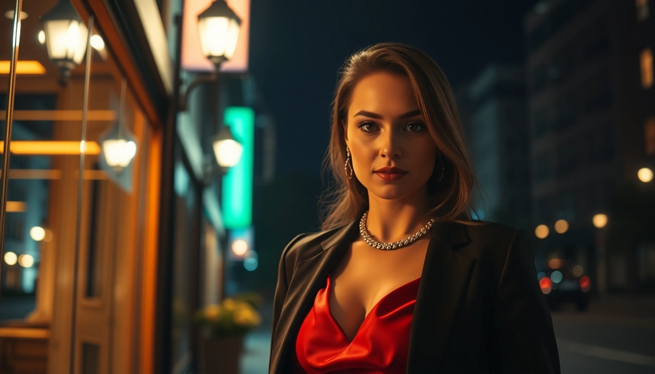 Professional photo showcasing a confident woman in elegant attire for discreet services