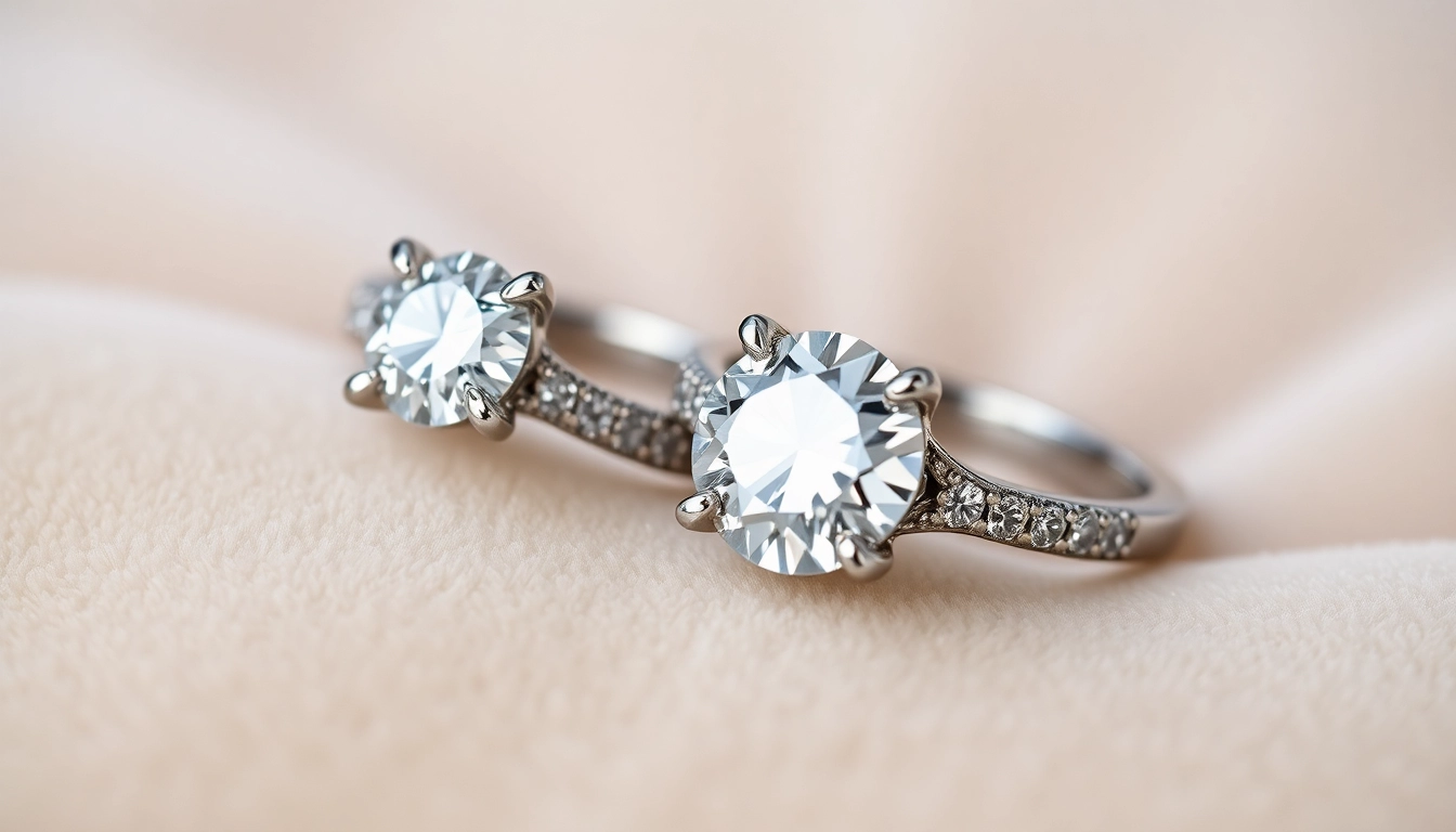Elegant white gold engagement rings with diamonds displayed on velvet for luxury appeal