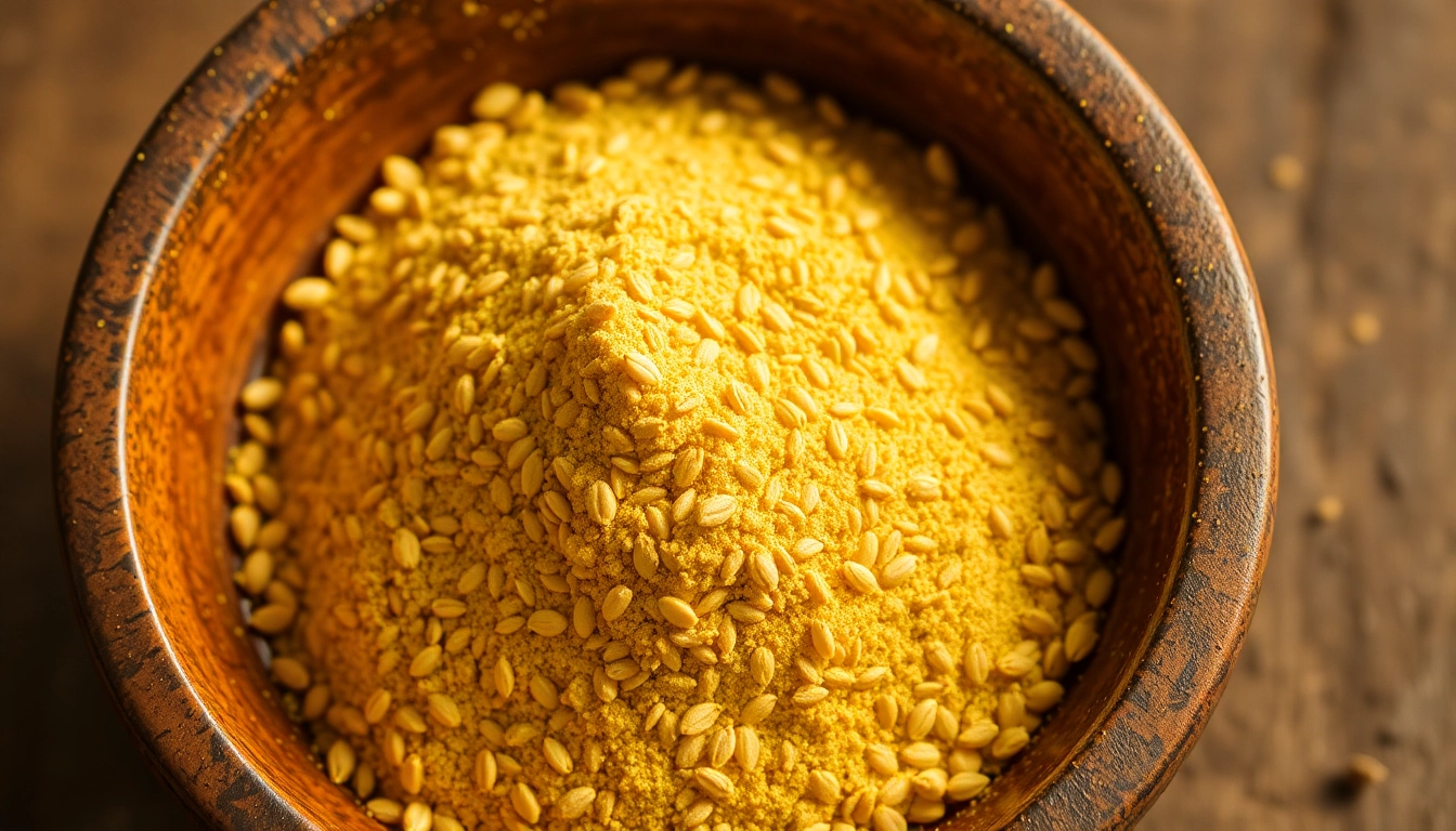 High-quality fenugreek powder in a rustic bowl with seeds surrounding it, highlighting purity